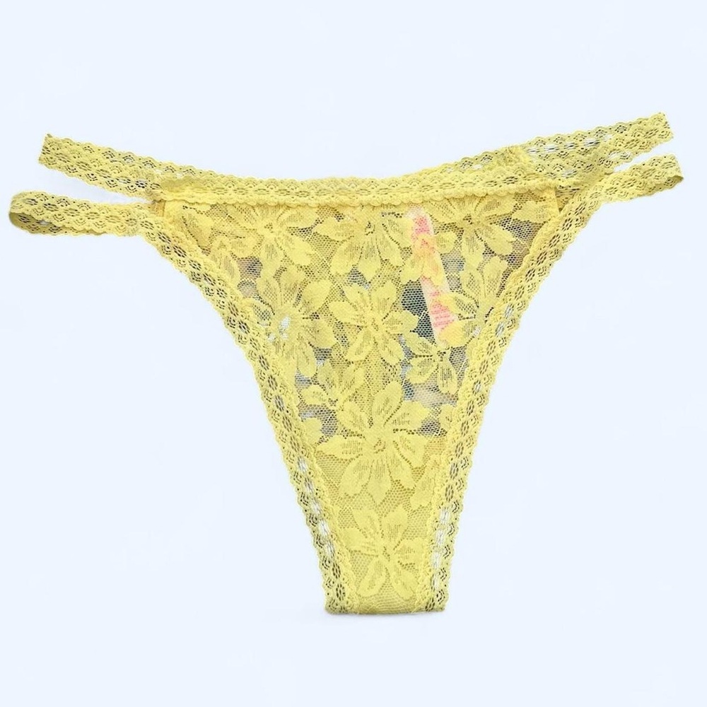 PINK VS Victoria’s Secret Small Yellow Lace Double Strap Thong Panty Floss